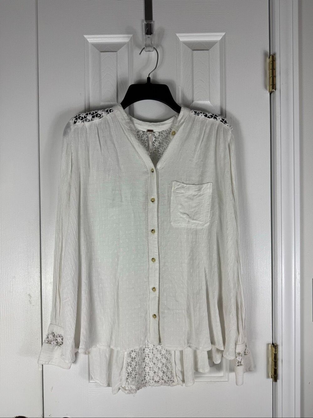 Free People Womens The Best Shirt Button Down Crochet White Blouse Size XS